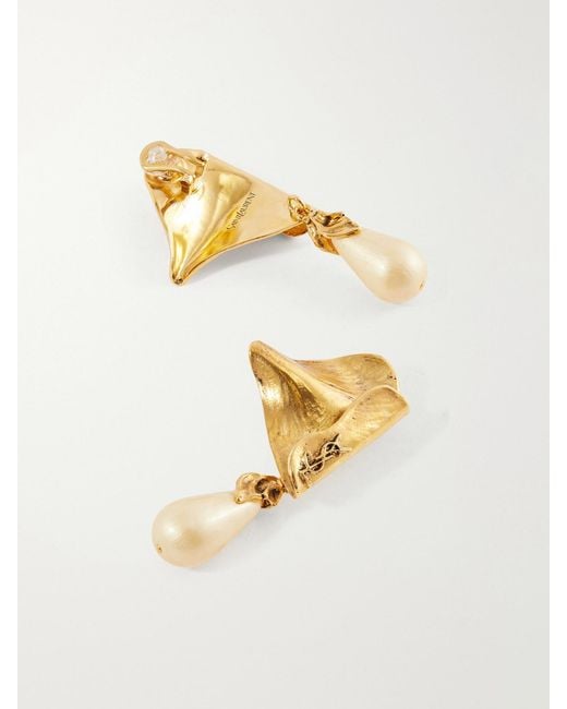 Saint Laurent Metallic Cassandre-Embellished Tone Earrings