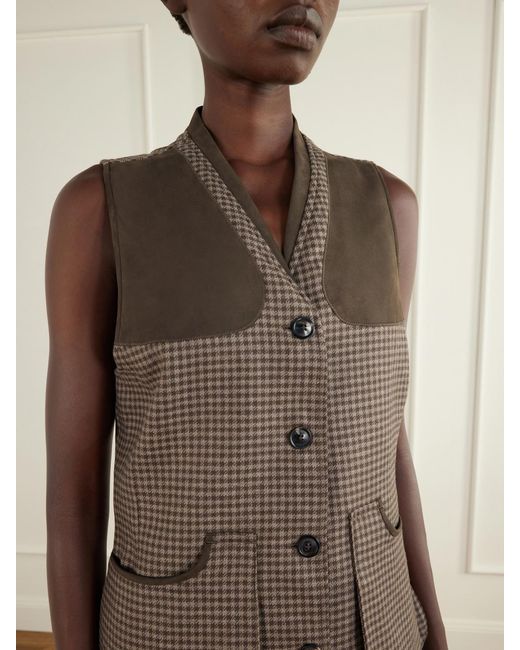 James Purdey & Sons Brown Suede-Trimmed Checked Wool And Cashmere-Blend Tweed Vest