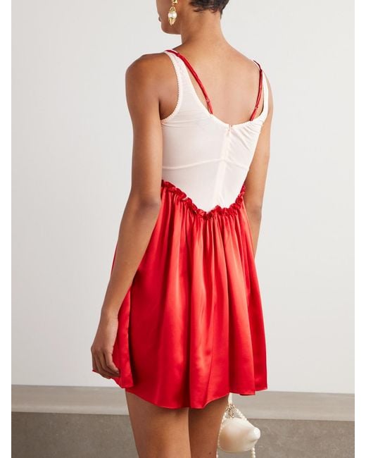 Simone Rocha Red Ruffled Pleated Jersey-Trimmed Silk-Satin Mini Dress
