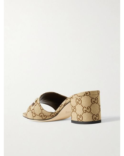 Gucci Natural Horsebit-Embellished Canvas-Jacquard Mules