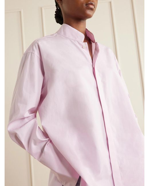 Comme Si Pink Mandarin-Collar Striped Cotton-Poplin Tunic