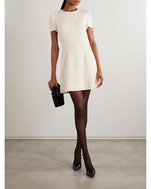 Carolina Herrera Natural Embellished Wool-Blend Crepe Mini Dress