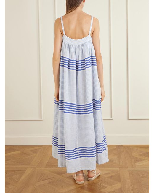Lemlem Blue Eda Striped Cotton-Gauze Midi Dress