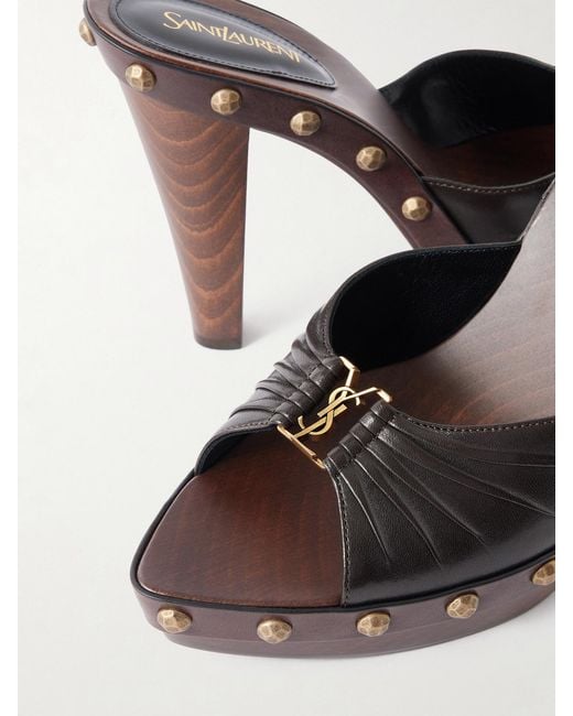 Saint Laurent Natural Babylone Embellished Leather Mules