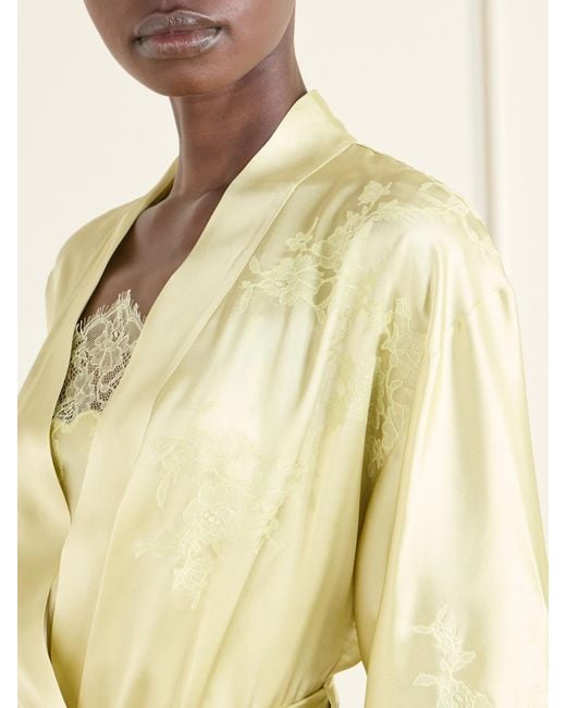 Carine Gilson Yellow Belted Embroidered Silk-Satin Kimono