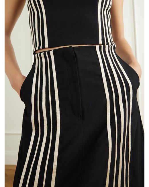 ANDRES OTALORA Black Invernal Striped Embroidered Twill Maxi Skirt
