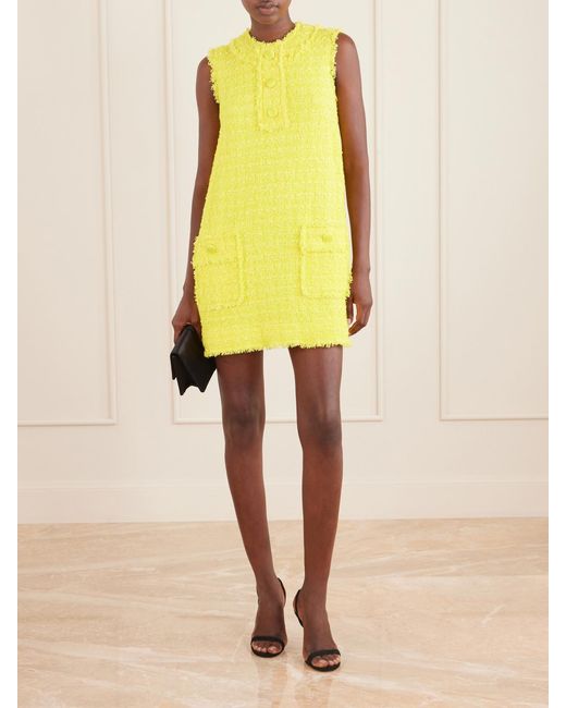 Dolce & Gabbana Yellow Satin-Trimmed Tweed Mini Dress