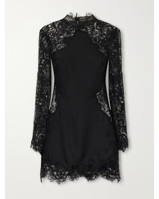 Cult Gaia Black Kaelis Open-Back Crepe-Trimmed Lace Mini Dress