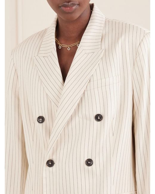 FRAME Natural The Avenue Double-Breasted Striped Blazer