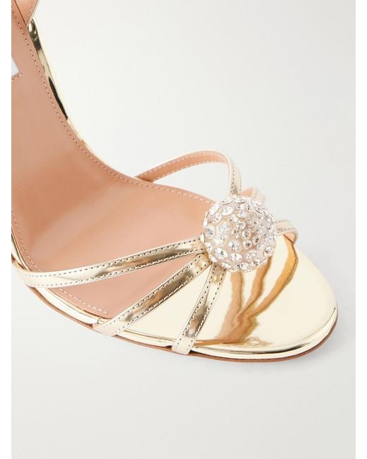 Aquazzura Natural Crystal Bubble 105 Embellished Metallic Leather Slingback Sandals