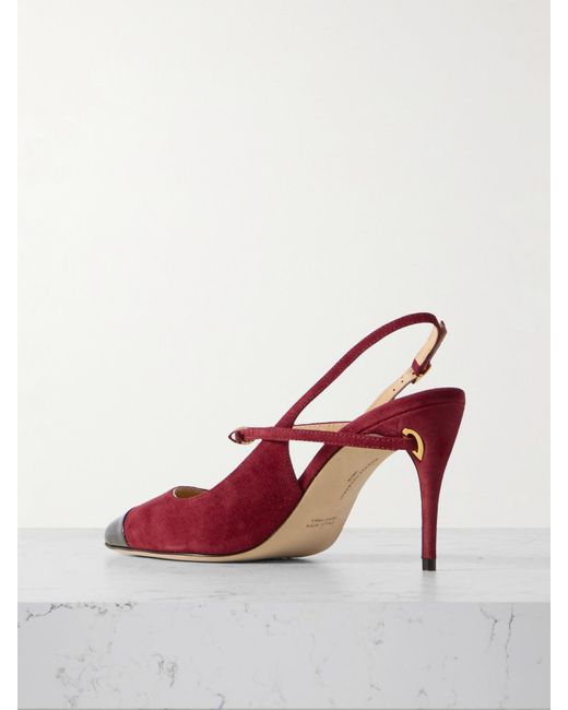 JENNIFER CHAMANDI Pink Edoardo 85 Patent Leather-Trimmed Suede Slingback Pumps