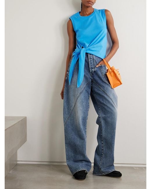 J.W. Anderson Blue Tie-Detailed Embroidered Cotton-Jersey Tank