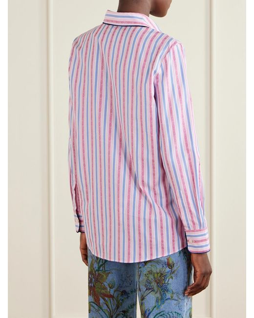 Etro Pink Striped Floral-Jacquard Cotton-Poplin Shirt