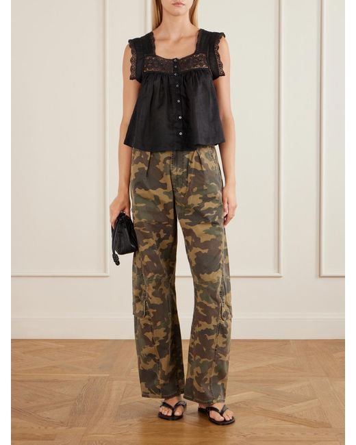 Citizens of Humanity Black Mia Embroidered Pleated Ramie Blouse