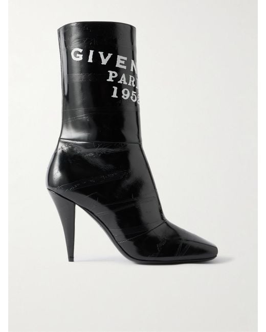 Givenchy Black Stiefel Aus Strukturiertem Leder Mit Print