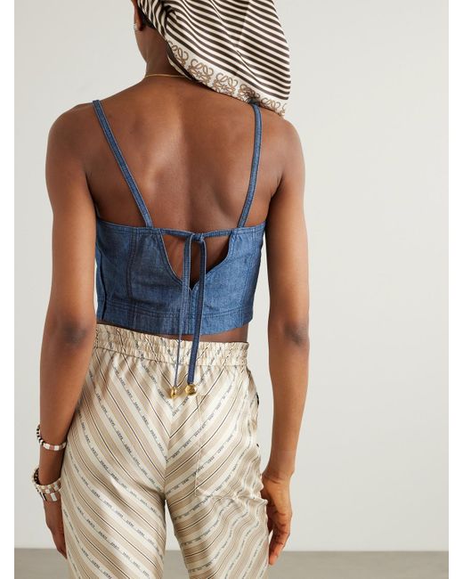 Loewe Blue Paula's Ibiza Cropped Cutout Embellished Denim Bustier Top