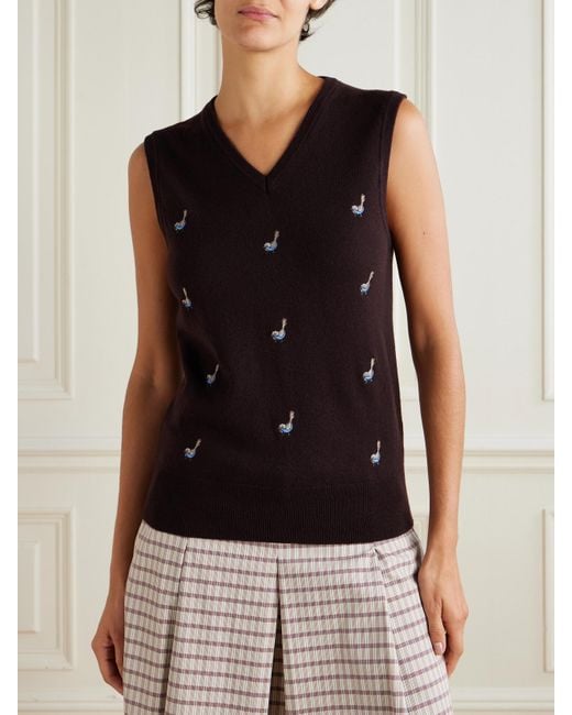 Tory Sport Purple Pullunder Aus Kaschmir Mit Stickereien