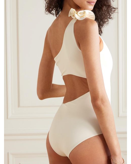 Magda Butrym Natural Embellished One-Shoulder Swimsuit