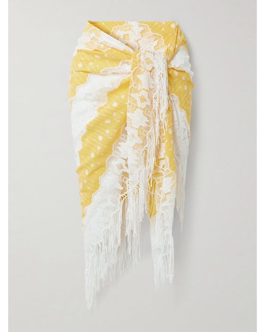 Paréo En Voile De Coton Et En Dentelle À Broderies Et À Franges Julia Miguelina en coloris Metallic