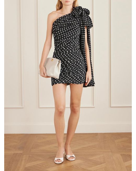 Patou Black One-Shoulder Draped Polka-Dot Jersey Mini Dress
