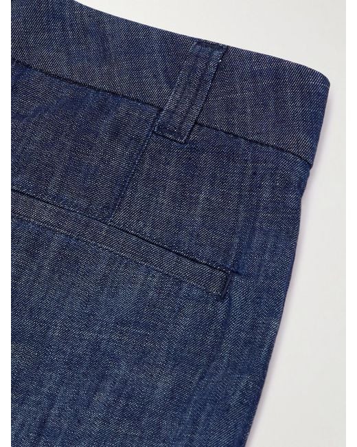 Pantalon Large En Chambray De Coton Biologique À Plis Another Tomorrow en coloris Blue