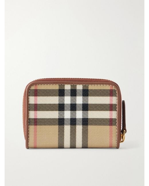 Burberry Natural Checked Leather-Trimmed Wallet
