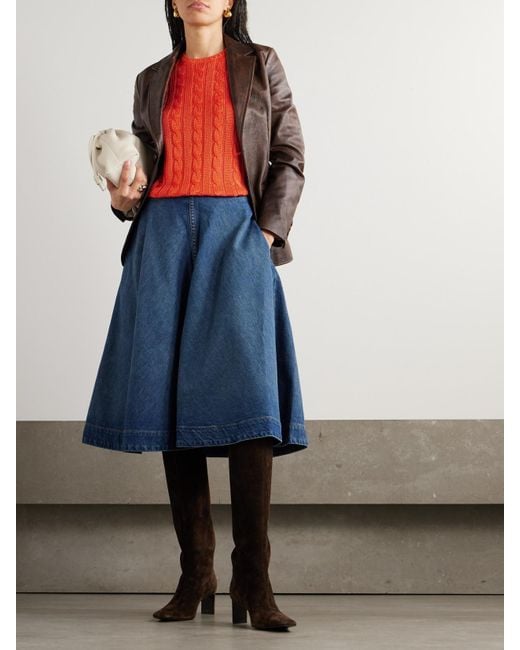 Ralph Lauren Red Cable-Knit Silk Sweater
