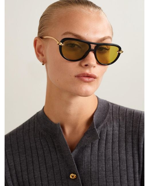 Bottega Veneta Metallic New Knot Aviator-Style Acetate And-Tone Sunglasses