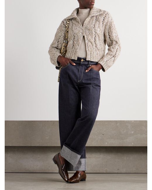 Brunello Cucinelli Natural Sequin-Embellished Cable-Knit Wool Cardigan