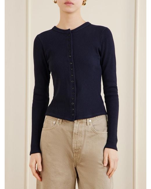 Citizens of Humanity Blue Kari Ribbed Stretch-Jersey Cardigan