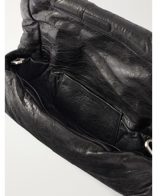 Rick Owens Black Baguette Logo-Debossed Crinkled Leather Clutch
