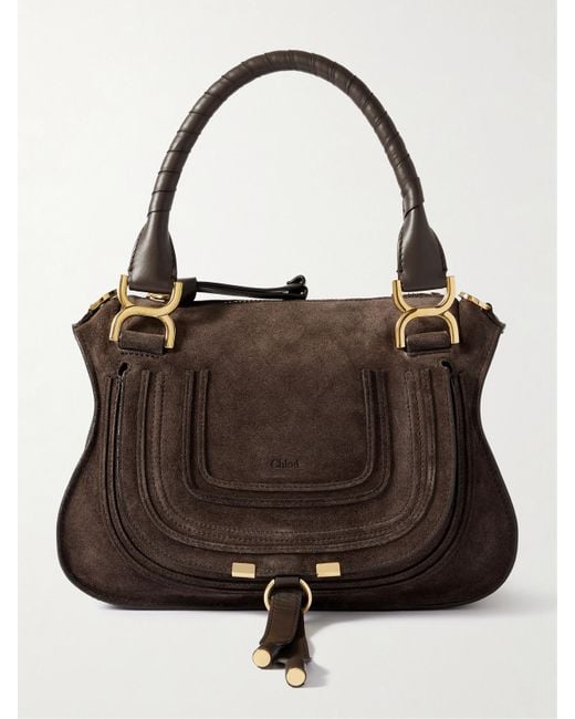Chloé Brown Marcie Kleine Schultertasche Aus Veloursleder Mit Lederbesätzen