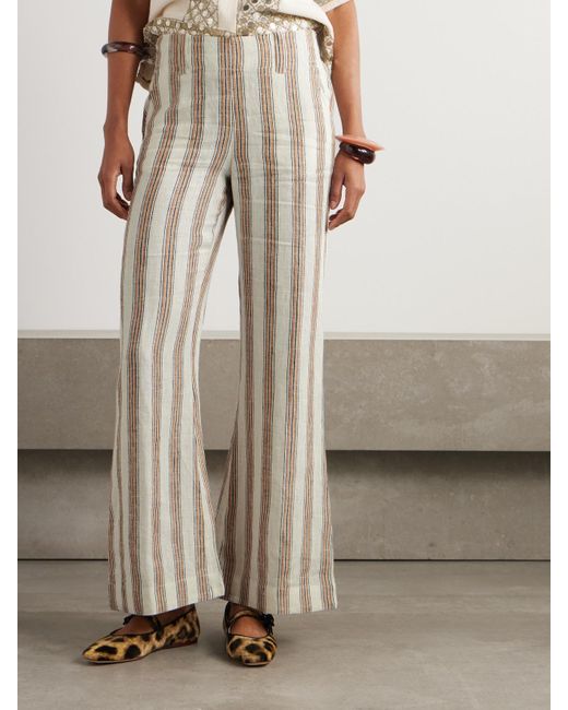 Alix Of Bohemia White Charlie Desert Striped Linen Flared Pants