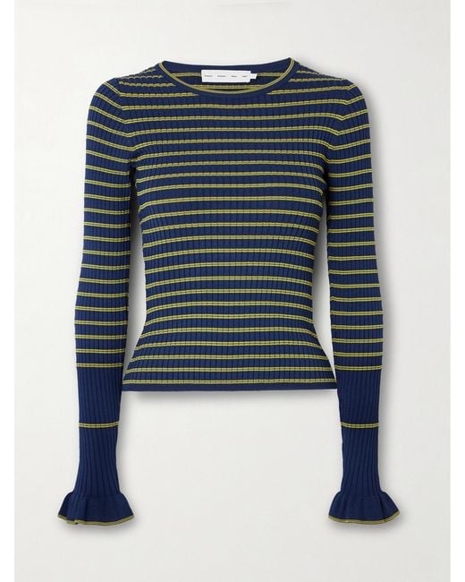Proenza Schouler Blue Yasmine Striped Ribbed-Knit Sweater