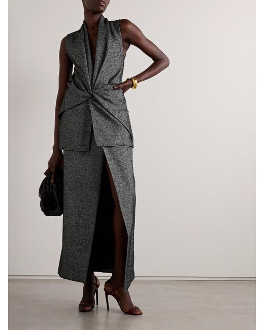 Brandon Maxwell Gray The Margo Gathered Layered Wool-Blend Maxi Dress