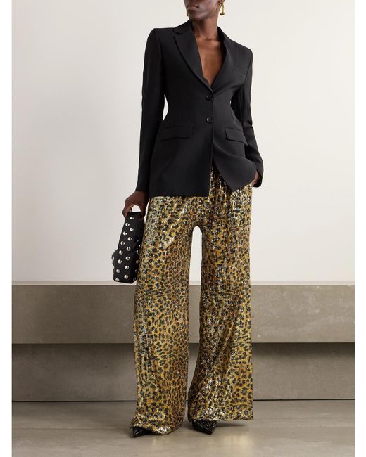 AZ FACTORY Natural Idril Leopard-Print Sequined Crepe Wide-Leg Pants
