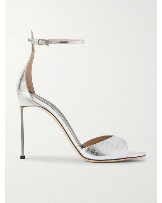 Tom Ford White Metallic Lizard-Effect Leather Sandals
