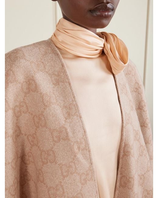 Gucci Natural Fringed Logo-Jacquard Metallic Cashmere-Blend Wrap