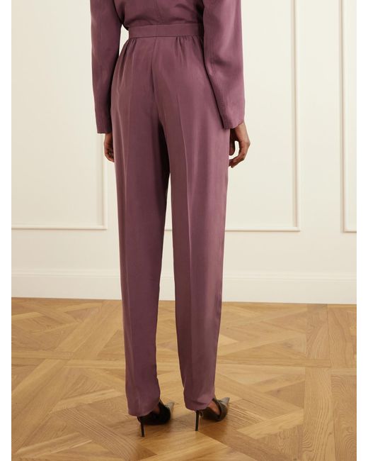 Saint Laurent Blue Pleated Silk-Habotai Straight-Leg Pants