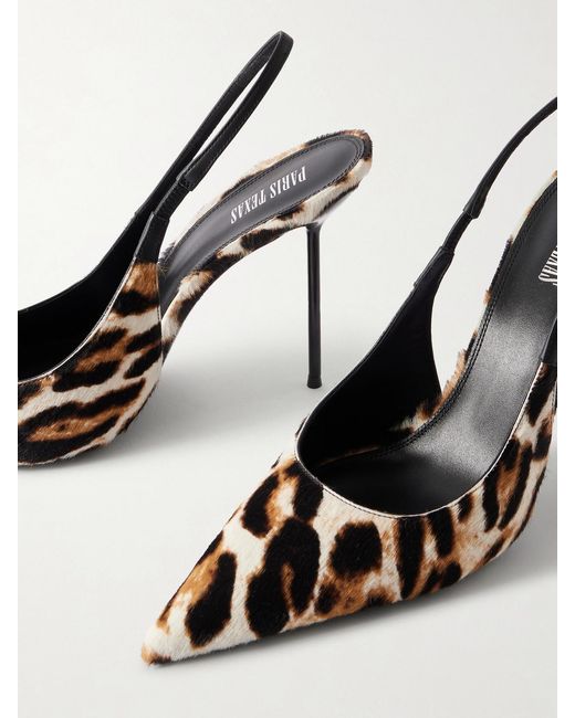 Paris Texas White Lidia 105 Leather-Trimmed Leopard-Print Calf-Hair Slingback Pumps
