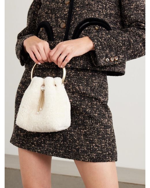 Jimmy Choo Natural Bon Bon Beuteltasche Aus Shearling Mit Kunstperlen