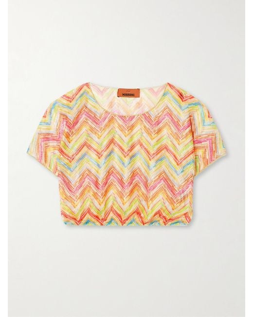 Missoni Orange Mare Cropped Striped Metallic Crochet-Knit Top