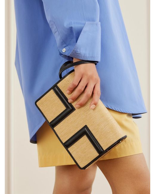 Totême Natural Travel Leather-Trimmed Raffia Shoulder Bag