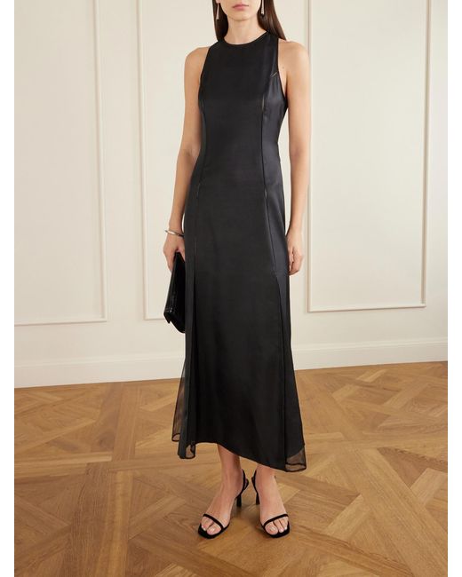 Loulou de Saison Black Iraka Mesh And Silk-Twill Midi Dress