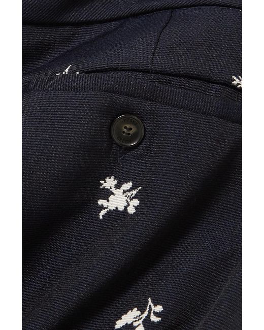 Erdem Blue Floral-Jacquard Straight-Leg Pants