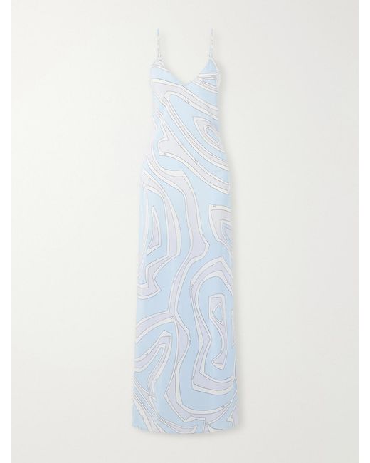Emilio Pucci White Printed Silk Crepe De Chine Maxi Dress