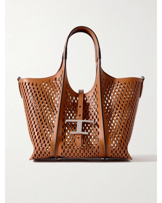 Tod's Brown T Timeless Mini Schultertasche Aus Perforiertem Leder