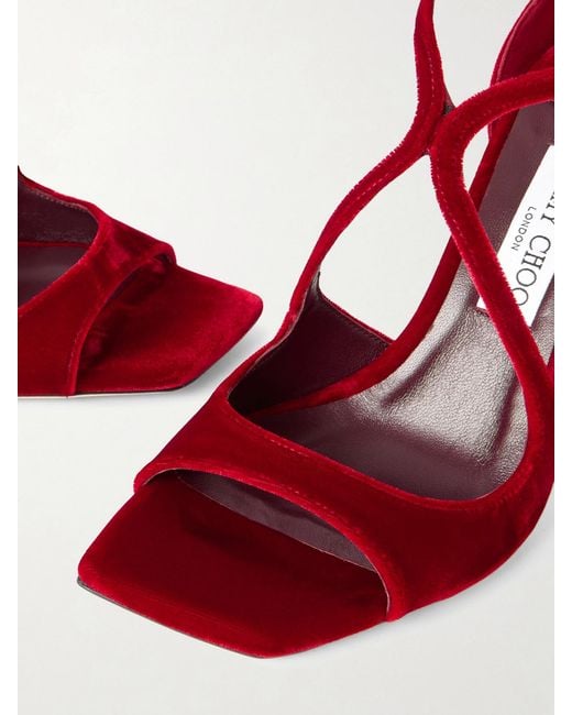 Jimmy Choo Red Azia 95 Velvet Sandals