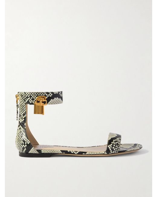 Tom Ford White Sandalen Aus Leder Mit Schlangeneffekt Und Verzierungen