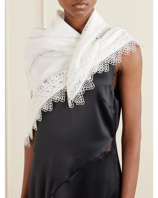 Totême White Lace-Trimmed Cotton-Voile Scarf
